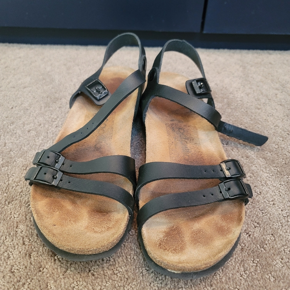Papillio by Birkenstock black leather wedge sandals size 40